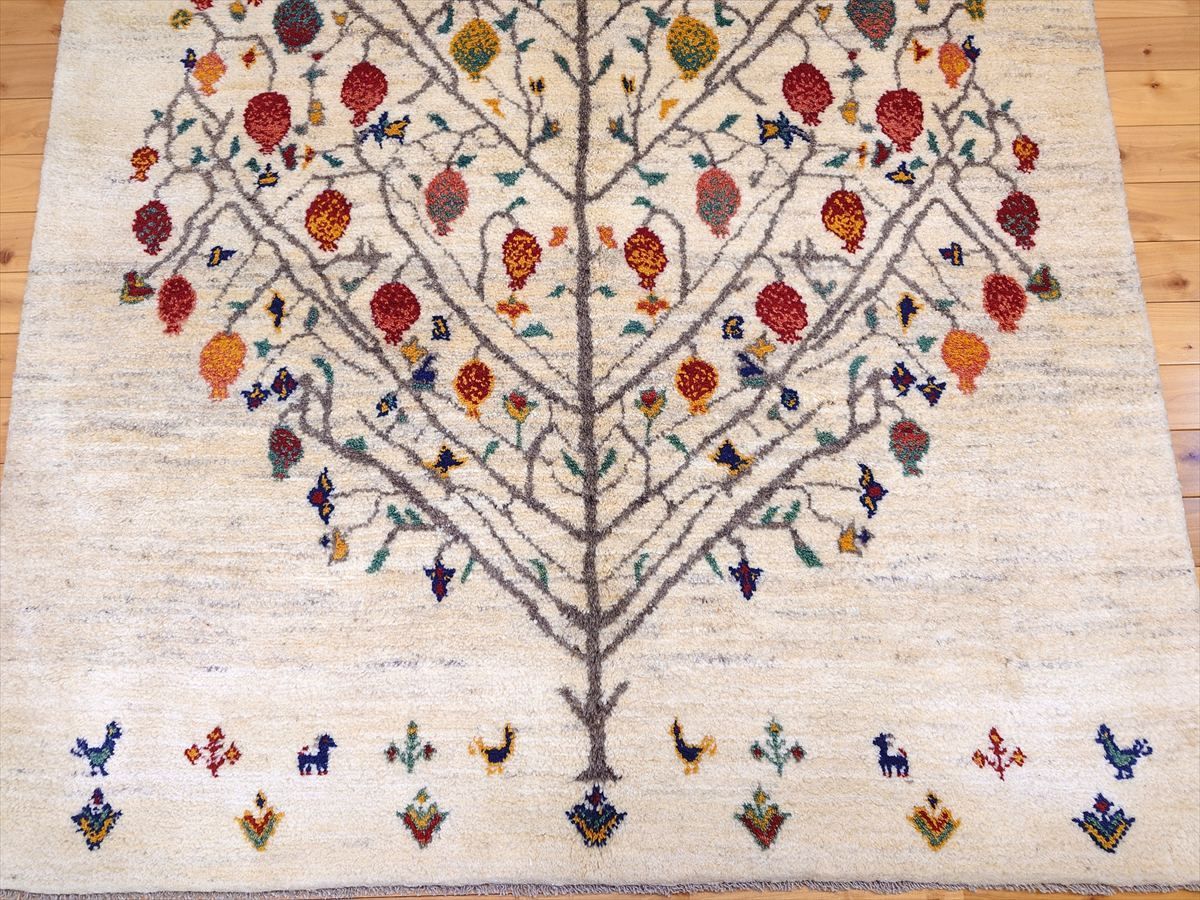 ペルシャ ギャッベ リビング ラグ 197x155cm ザクロの木 ベージュ RJ8267 MARWIL-DEMENAGEMENTS_CH