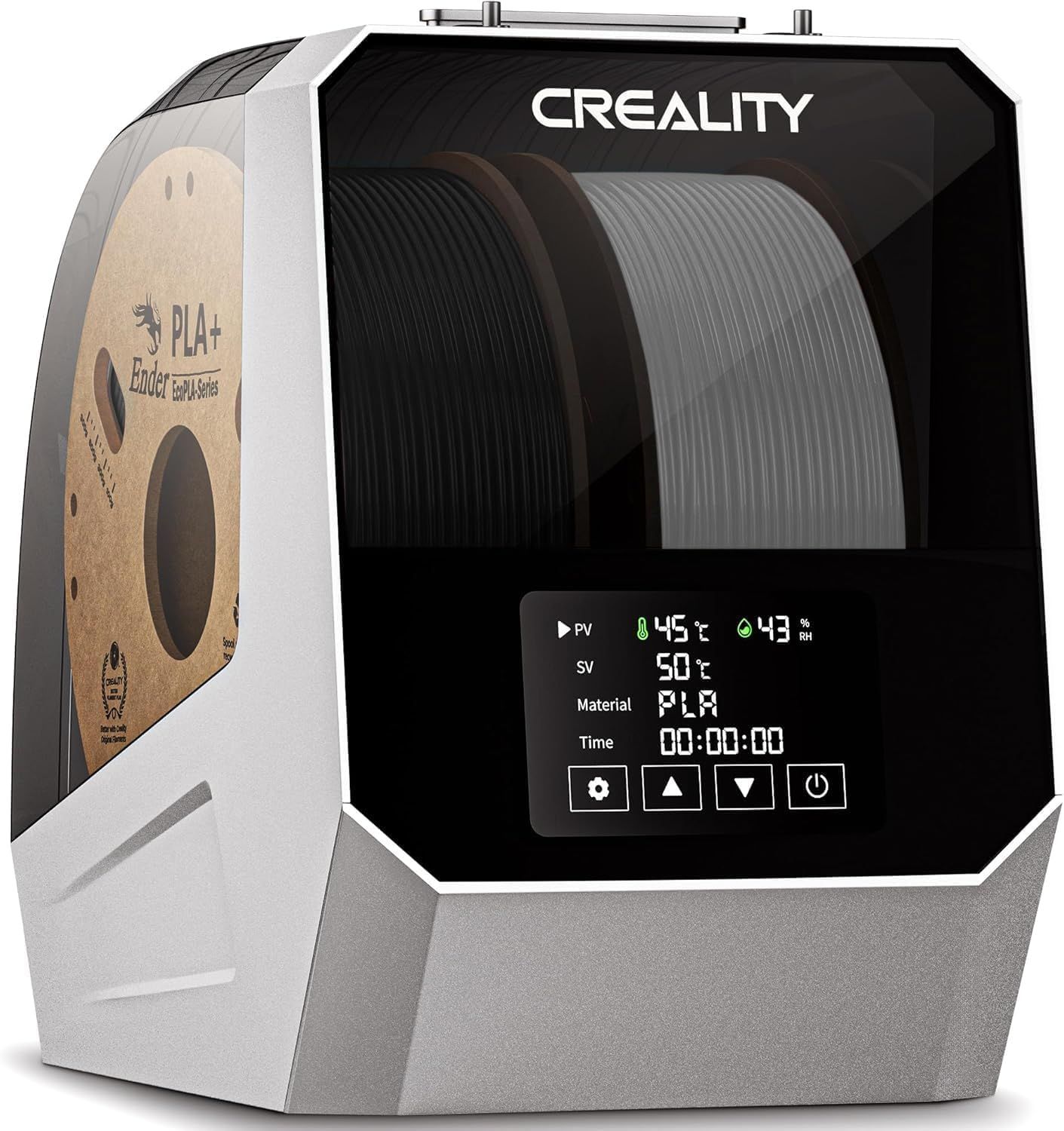 Creality 公式 Space PI フィラメントドライヤー 2ロール容量 PTC ヒーター付き 360° 高速加熱 ファン付き 45℃ 70℃ 温度調節 4 インチ LCD タッチ スクリーン 3D プリント用デュアルスプール 1.75 2