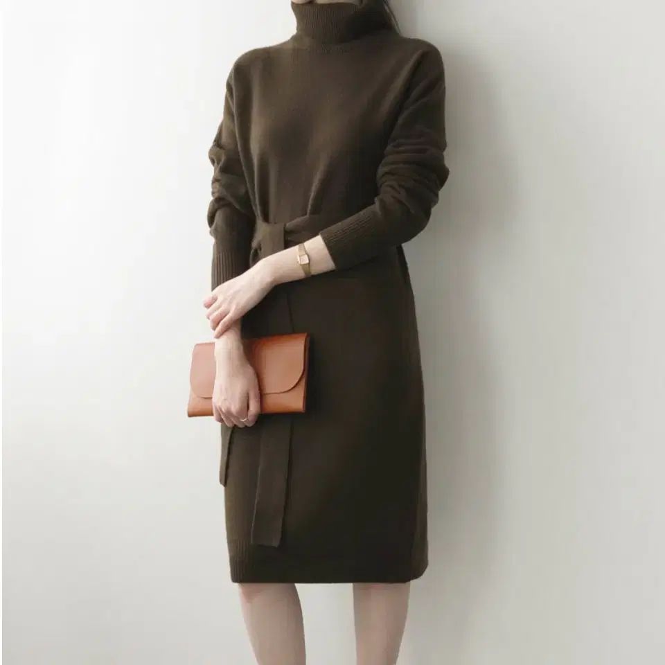 バーアンドバーブ VER-VERVE ブラウン タートルネック ニットワンピース フリーサイズ