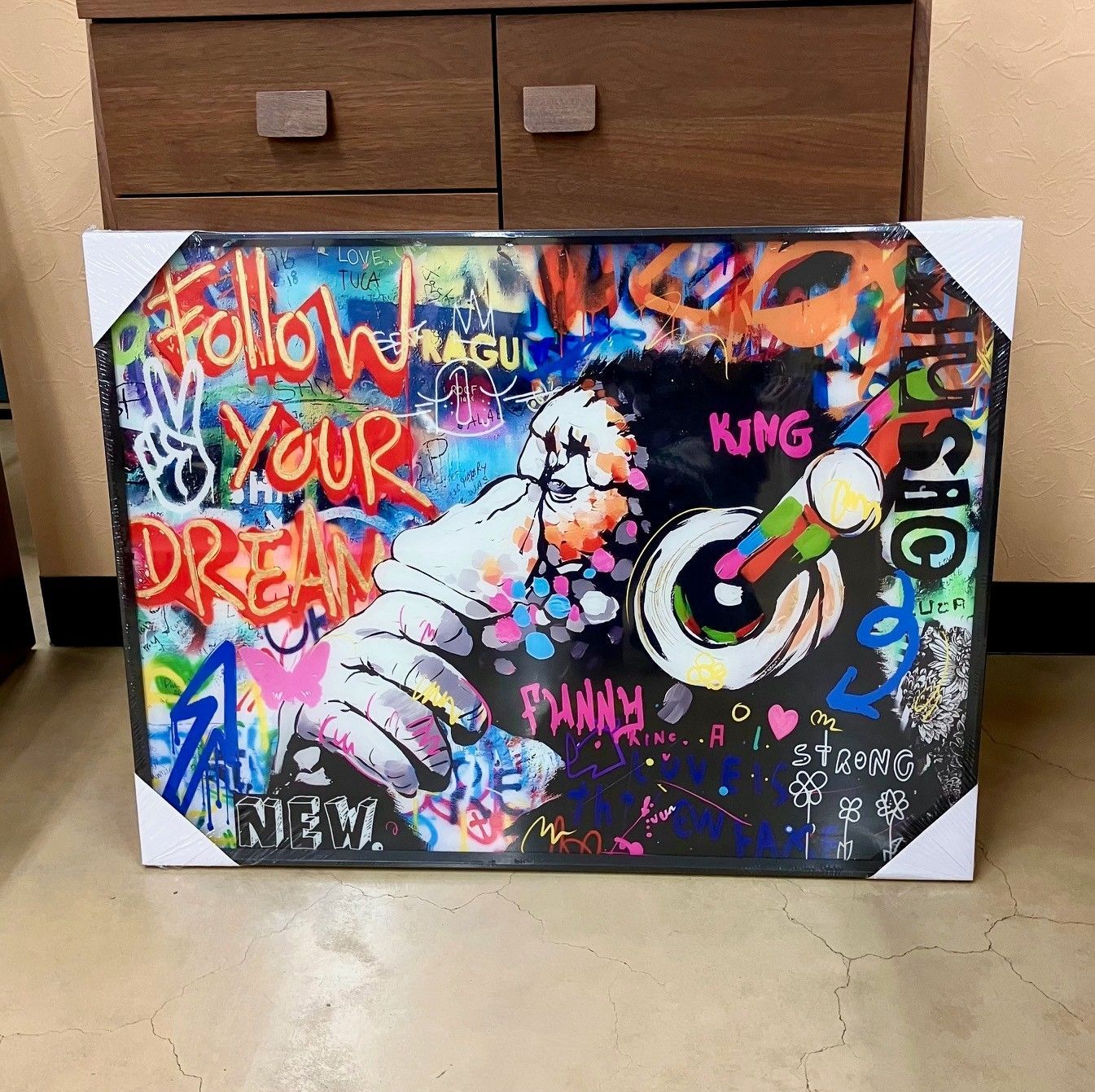 ガラスアート アートパネル バンクシー チンパンジー ストリートアート