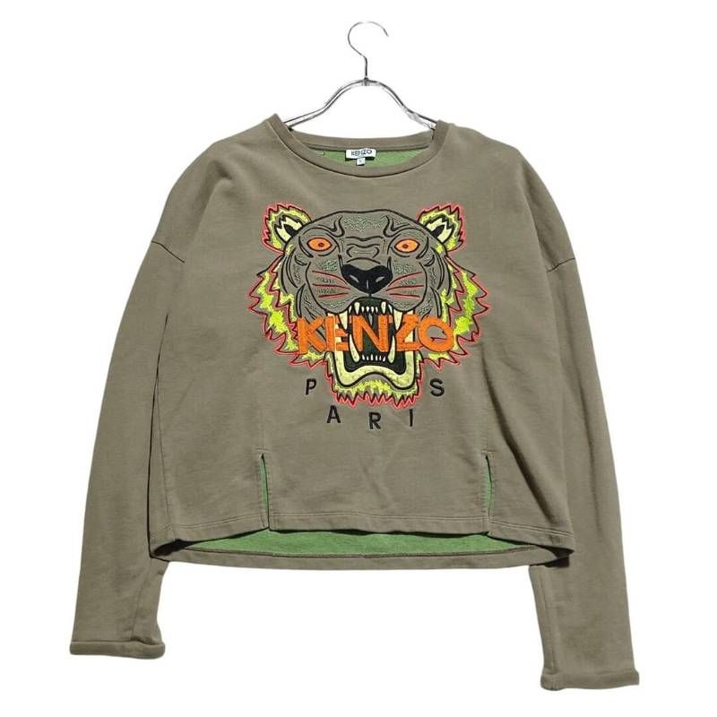 KENZO ケンゾー タイガースウェット トレーナー 長袖 虎刺繍 クロップド丈 スリット オールシーズン 春 夏 秋 冬 レディース L