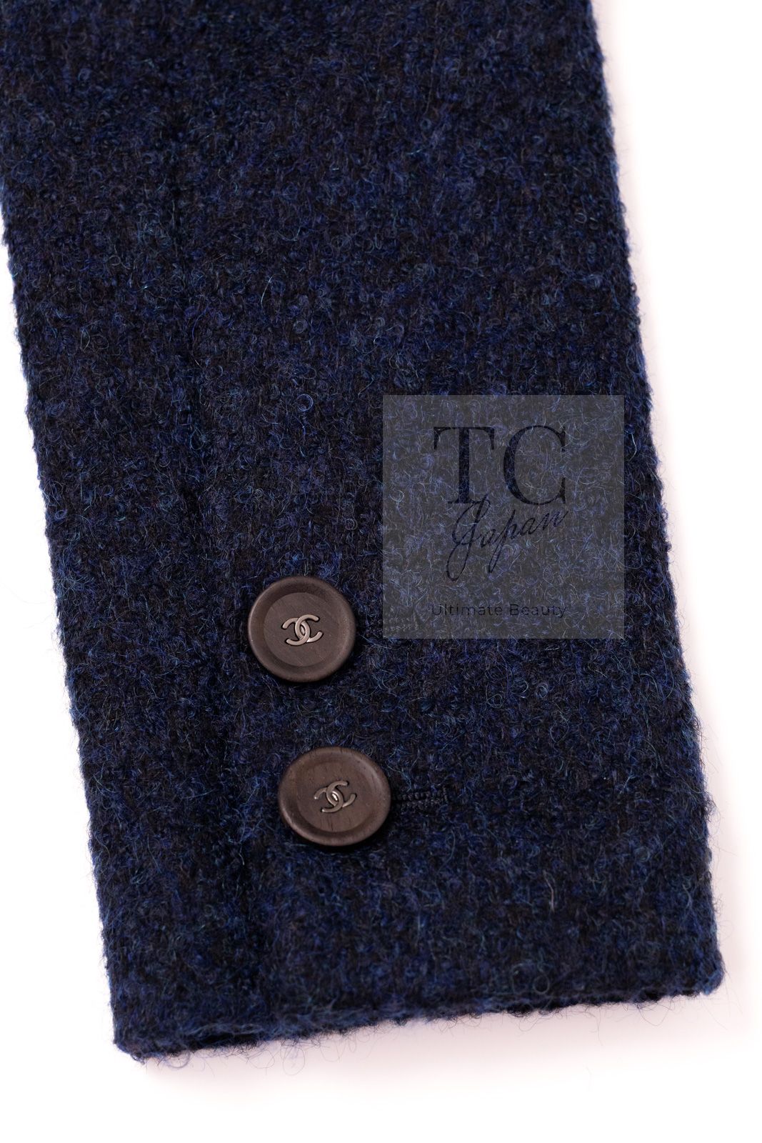 シャネル コート CHANEL 83万 ネイビー ウール アルパカ CC ココ ロゴボタン スタンド ダブル カール ラガーフェルド 超 40 GULLKHAN_COM