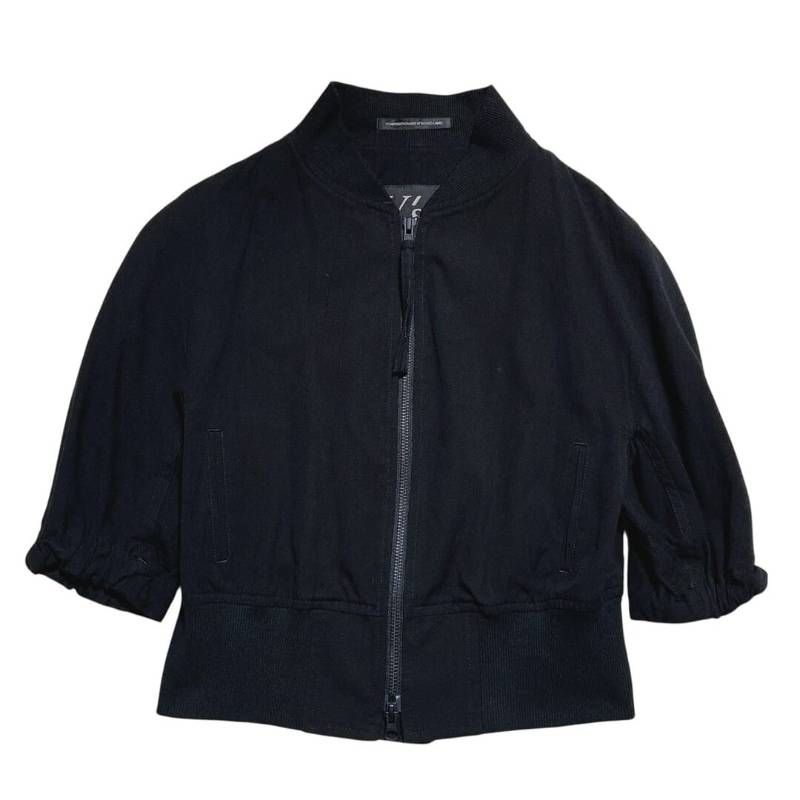 Y s ワイズ ダブルジップアップ ブルゾン 半袖 無地 黒 山本耀司 レディース サイズ１