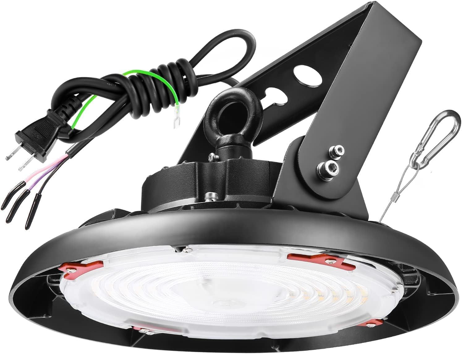 商品 LED150W高天井灯 高天井照明 昼白色5000K 1.5M配線プラグ付 AC100-277V 21000LM 1500W水銀灯相当 3年 UFO型ハイベイライト IP65防水防塵 LED投光器 安全ロープ付き 掲示板 作業灯 駐車場 運動