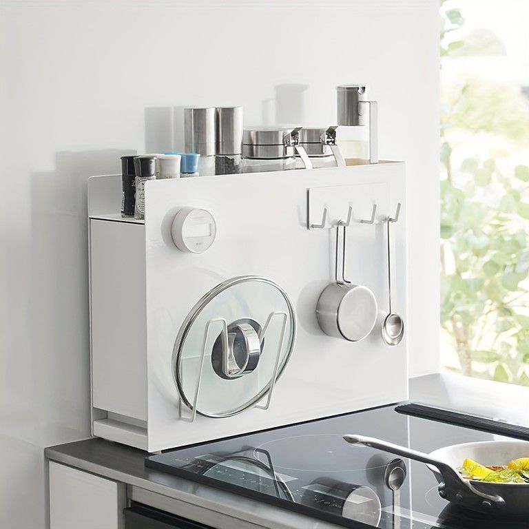 省スペース収納 隠せるスパイスラック キッチン収納タワー コンパクト設計 スパイス整理棚 カウンタートップ設置型 金属製 デザイン ホワイト
