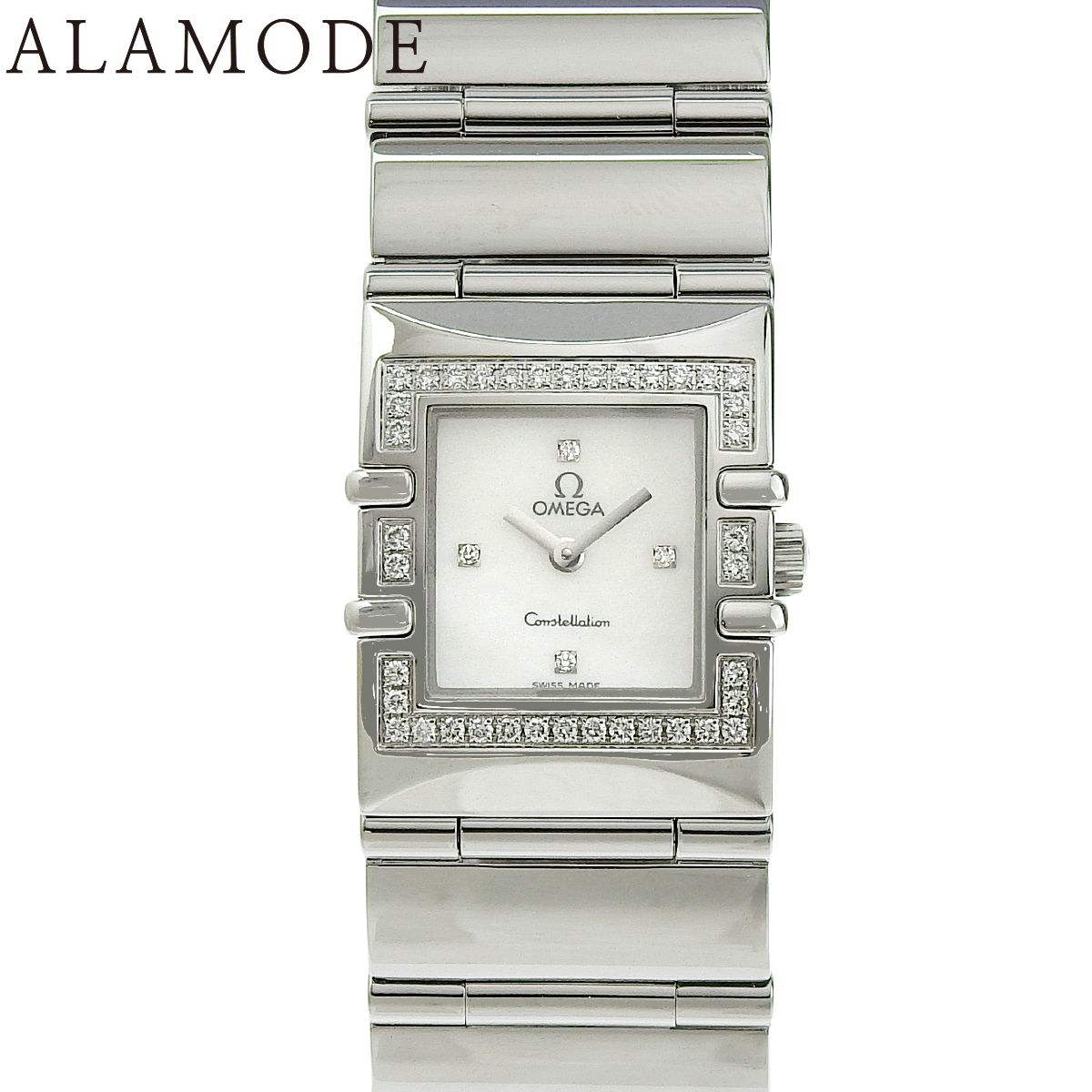 オメガ コンステレーション カレ 1528.76.00 SS ホワイトシェル文字盤 ダイヤベゼル クオーツ レディース アラモード