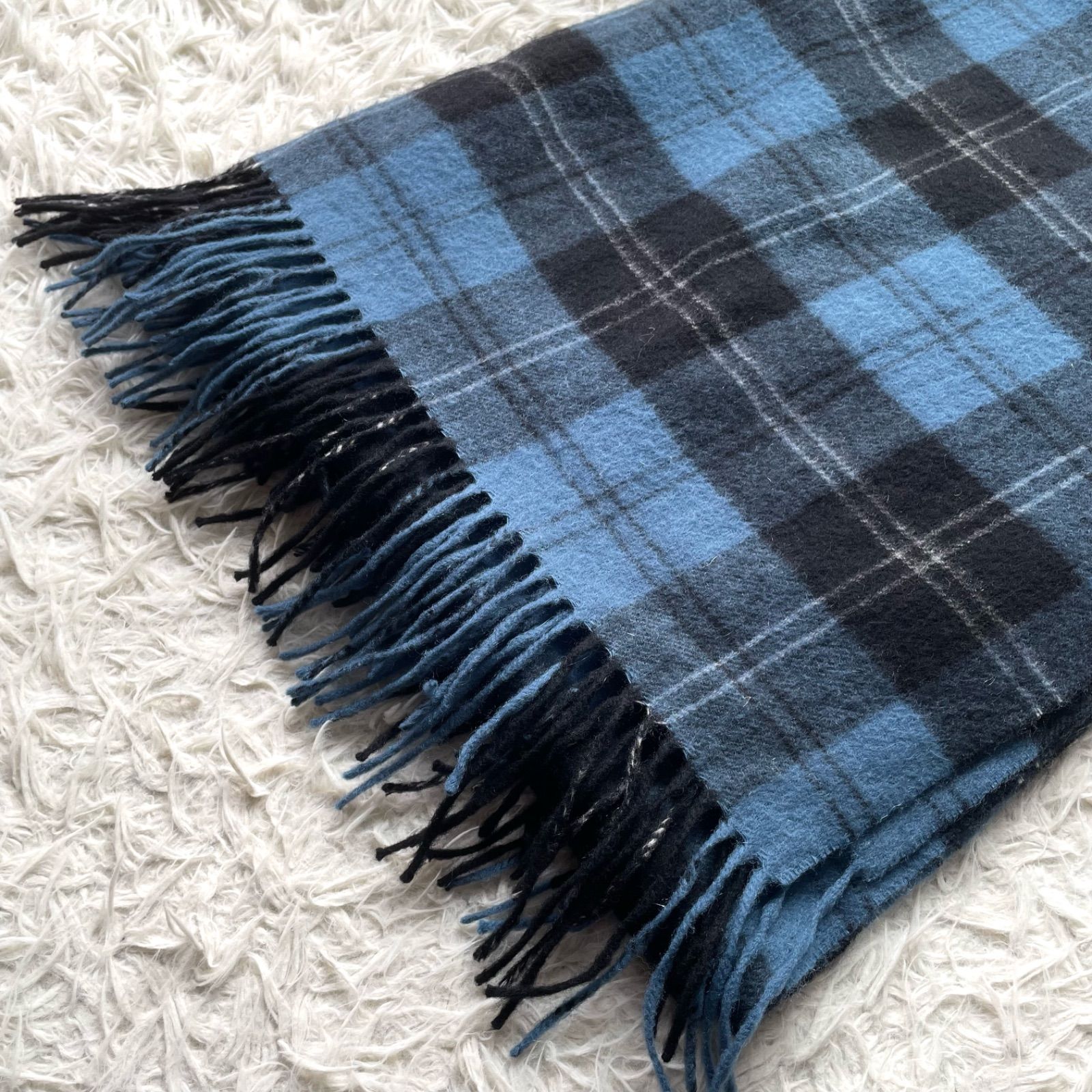 大判タータンチェック柄ストール フリンジ