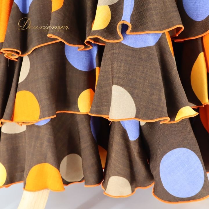 フラメンコ 衣装 ファルダ シージョ スカート ボランテ フリル 水玉 ドット CANELA PURA フレコ フリンジ 茶色 黄色 オレンジ 青 ダンス パーティ 発表会 ブラウン系 オレンジ系 フラメンコ衣装 スカート ドレス フリル付き ステージ衣装