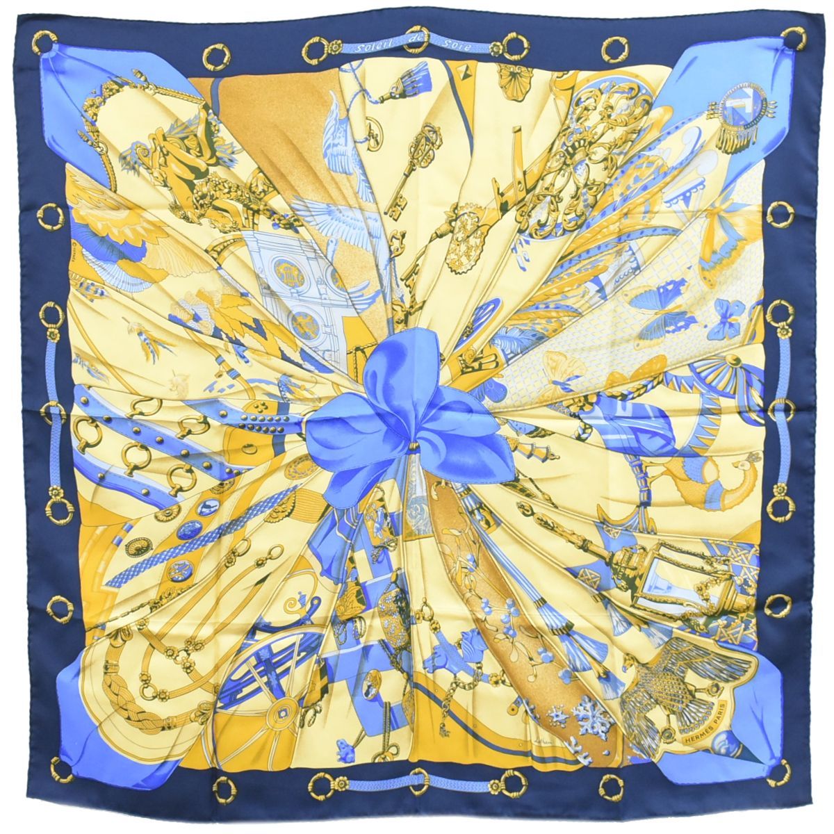 エルメス HERMES スカーフカレ カレ90 Soleil de Soie シルクの太陽 スカーフ ショール シルク ネイビー マルチ 服飾小物 フォロー割
