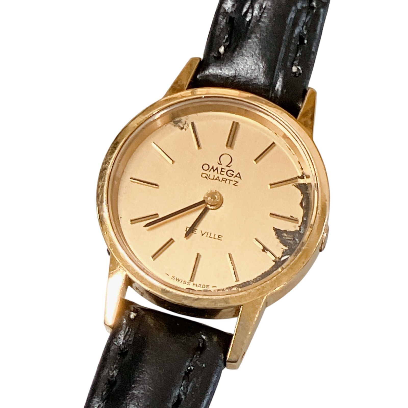 オメガ デビル QZ プッシュ式 ゴールド文字盤 レディース腕時計 OGH