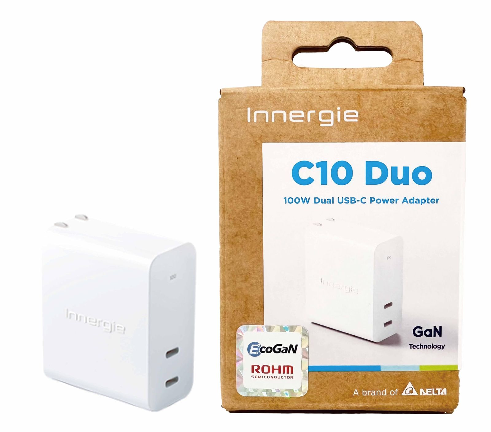 Innergie イナジー GaN 急速充電器 100W タイプC 2ポート 2台のノートパソコンに同時充電 最新のスマートIC技術であらゆるデバイスの に最適な充電を提供 macbook pro 16 充電 デルタ電子 C10 Du