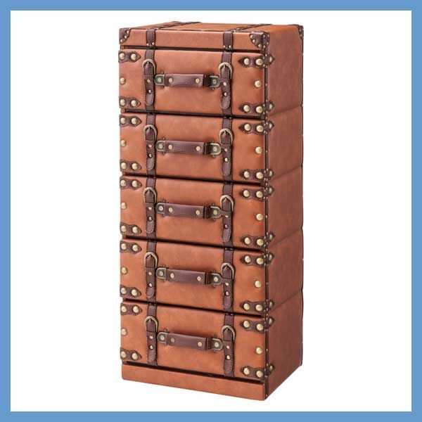 合皮製のトラディショナルなチェスト 5段 W41×D31×H92cm No.277 ライト