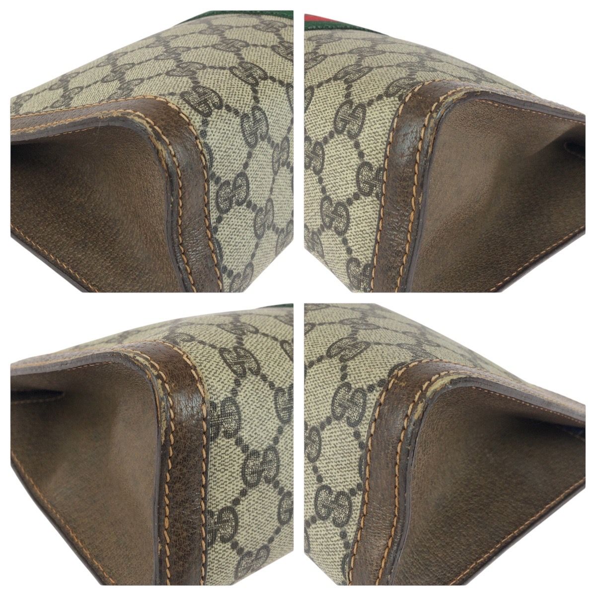 GUCCI グッチ ヴィンテージ グッチ シェリーライン ブラウン グレー GGスプリームキャンバス レザー クラッチバッグ 505717 DECORATOM_COM_BR