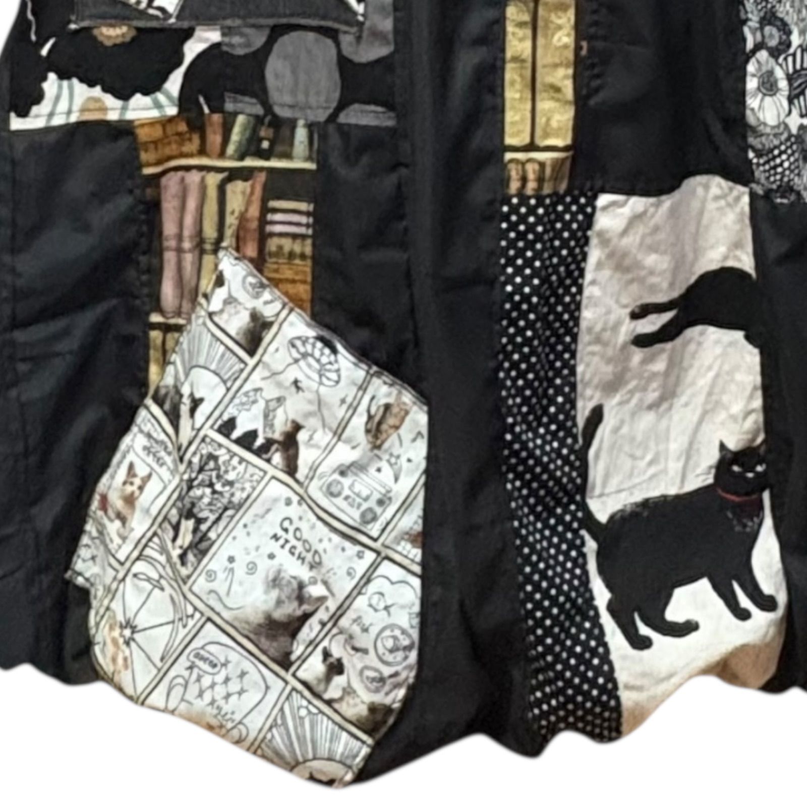 猫柄布タグビックポケットパッチワーク 古着リメイク