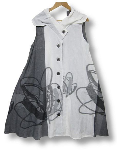 慈雨 ジウ JIU センソユニコ ノースリーブ シャツワンピース チュニック 和柄アートプリント グレー Lサイズ40 管理番号L29449SSA26-251102-1K 990