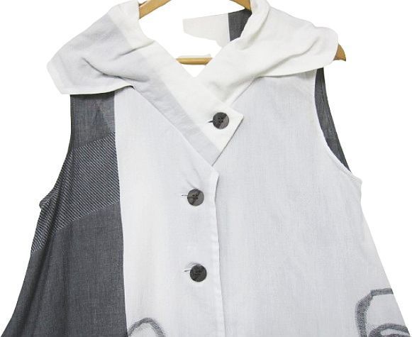 慈雨 ジウ JIU センソユニコ ノースリーブ シャツワンピース チュニック 和柄アートプリント グレー Lサイズ40 管理番号L29449SSA26-251102-1K 990