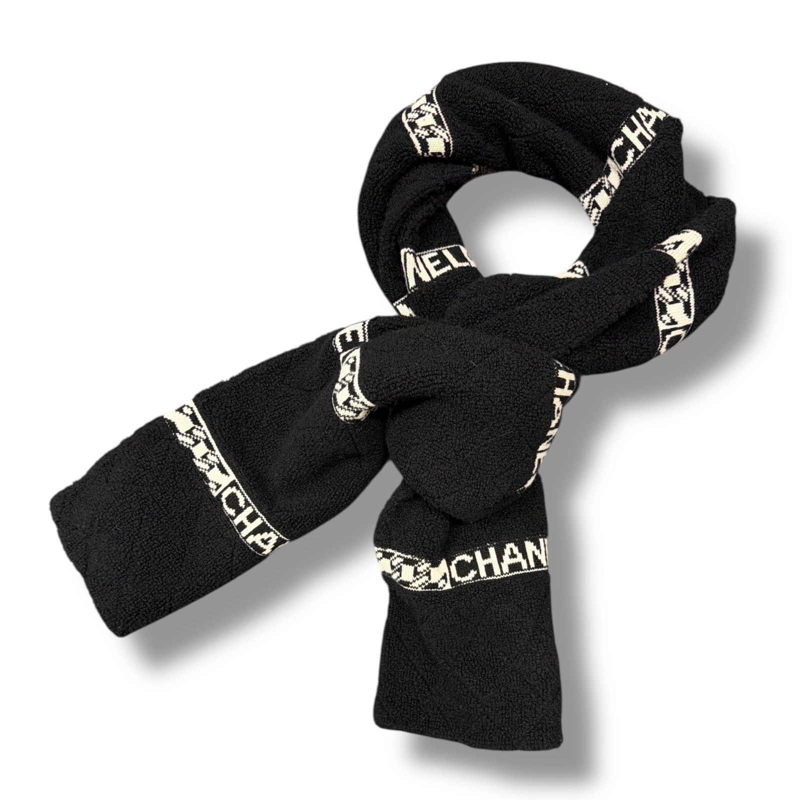 CHANEL マフラー　カシミア入り　黒　新品未使用 楽天市場】質屋 未使用 シャネル CHANEL マフラー オールブラック