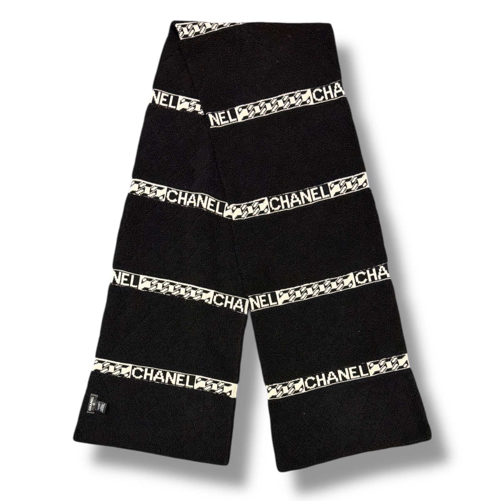 CHANEL カシミヤロゴマフラー ストール シャネル ブラック 93268A0