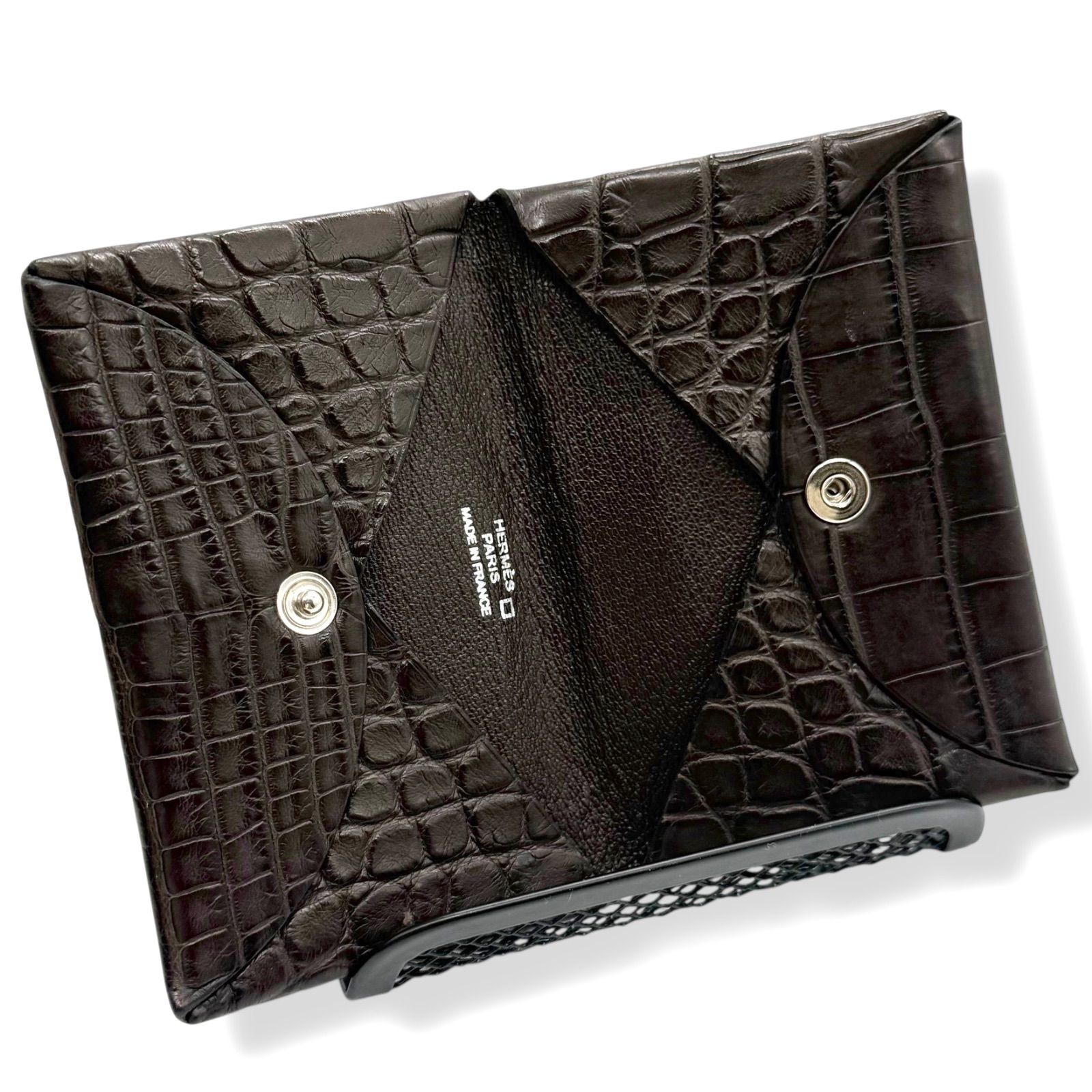 エルメス カルヴィ アリゲーター カードケース ブラウン D刻印 de3