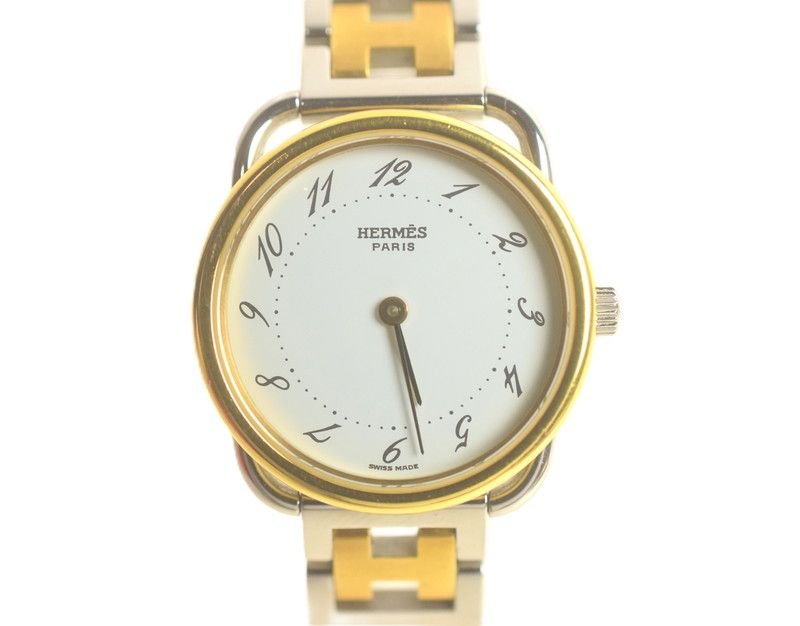 品 HERMES エルメス レディース腕時計 アルソー AR3.220 クォーツ ゴールド シルバー 白文字盤 稼働品 195-251029-SS-03-ich