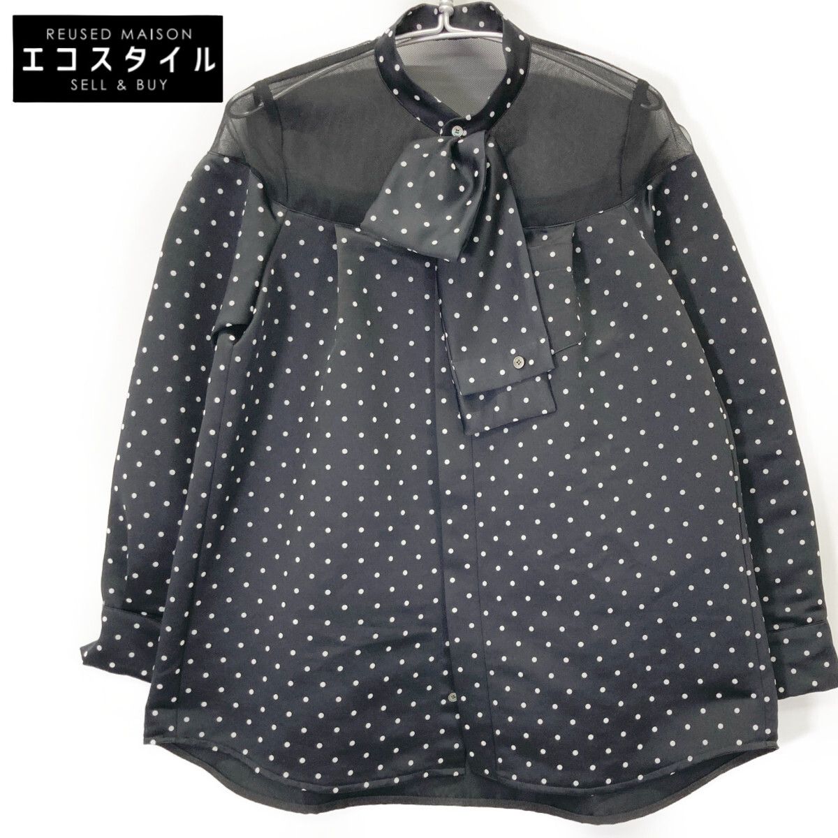 sacai サカイ 23-06941 23年製 ﾌﾞﾗｯｸ ﾄﾞｯﾄ柄ﾘﾎﾞﾝｼｬﾂ 1