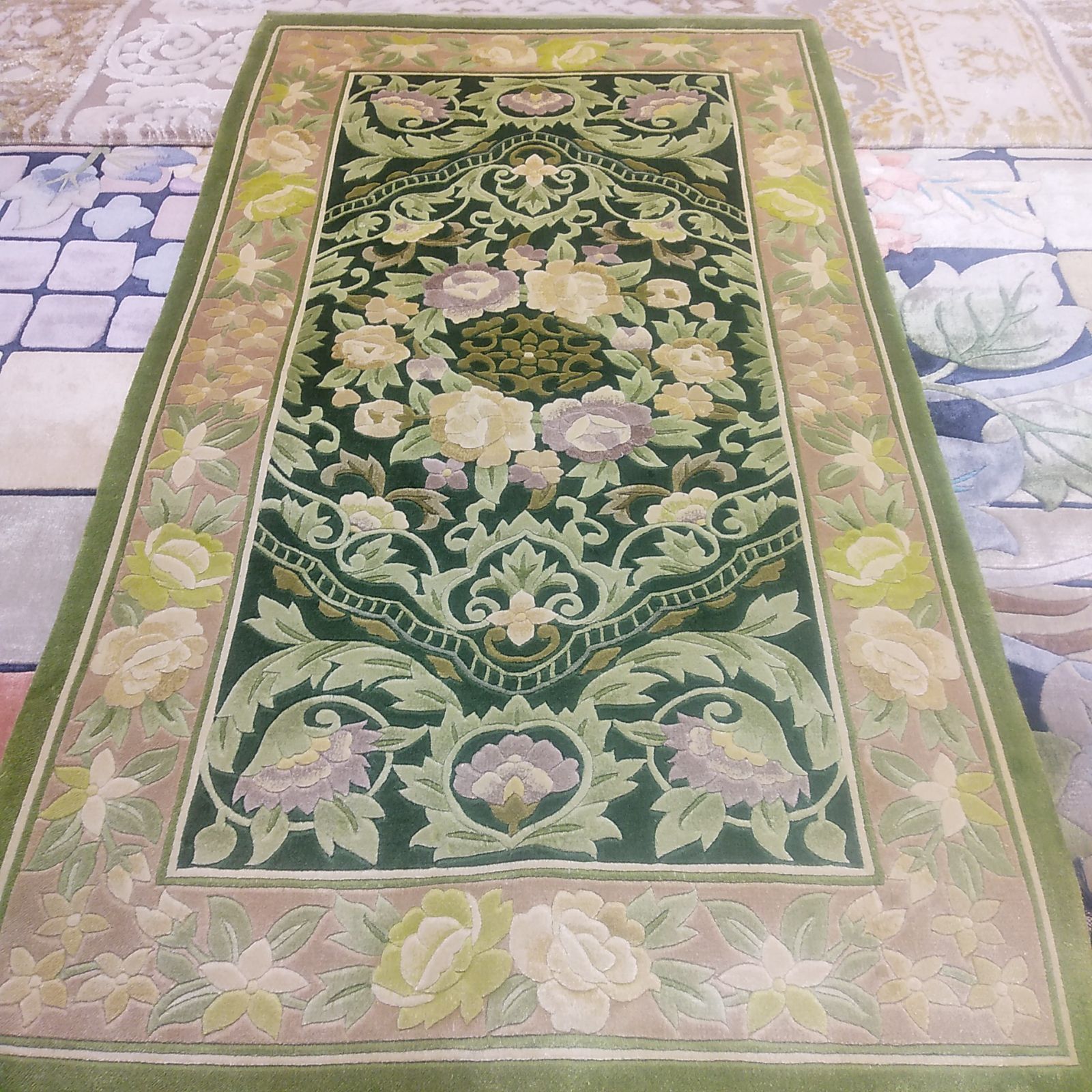 玄関マット 緞通 段通 シルク段通 シルク緞通 手織りシルク段通