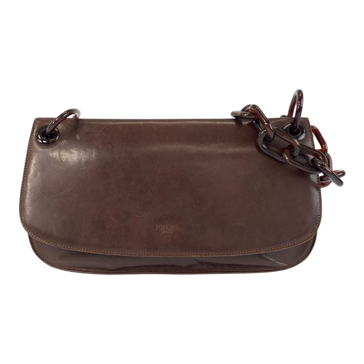 PRADA プラダ ロゴ ブラウン レザー プラスチック ショルダーバッグ レディース 505805