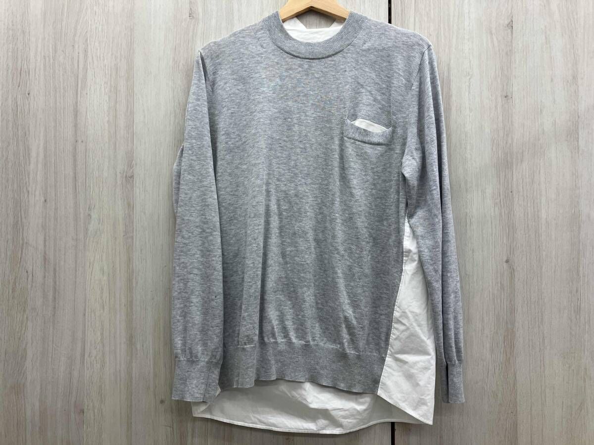 sacai 長袖シャツ ニットドッキングシャツ サイズ2 コットン グレー SCM-018