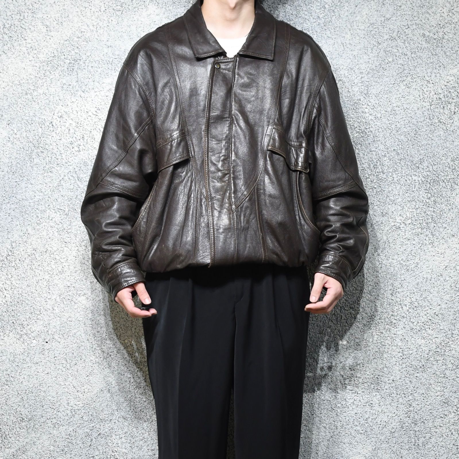 とろみ レザーブルゾン