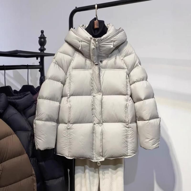 ダウンジャケット レディース フード付き Aライン 中綿入り 白ダックダウン 秋冬 ミディアム丈 アウター トップス 通勤着