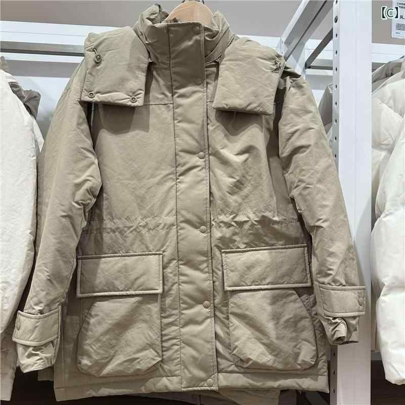 ダウンジャケット レディース Aライン 雪尼ール 暖かい 厚手 フード付き アイボリー ブラック ブラウン S M L XL