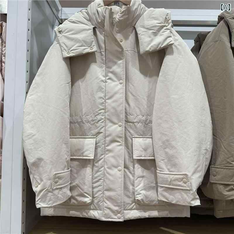 ダウンジャケット レディース Aライン 雪尼ール 暖かい 厚手 フード付き アイボリー ブラック ブラウン S M L XL GULLKHAN_COM