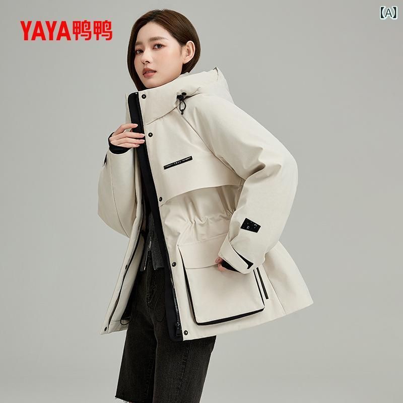 ダウンジャケット レディース 中綿入り フード付き アウター ジャンパー ブルゾン ゆったり ワークテイスト カジュアル スポーティー かわ