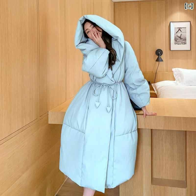 ダウンジャケット レディース 90 ホワイトダックダウン 防寒 暖か 厚手 ひざ下丈 ゆったりサイズ フード付き 長袖 アウター コート グレー