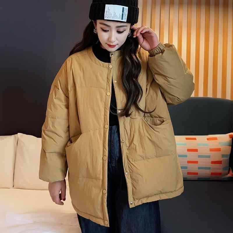 ダウンジャケット レディース 大きいサイズ ゆったり ミドル丈 ラウンドネック ピンク 黒 無地 カジュアルスタイル