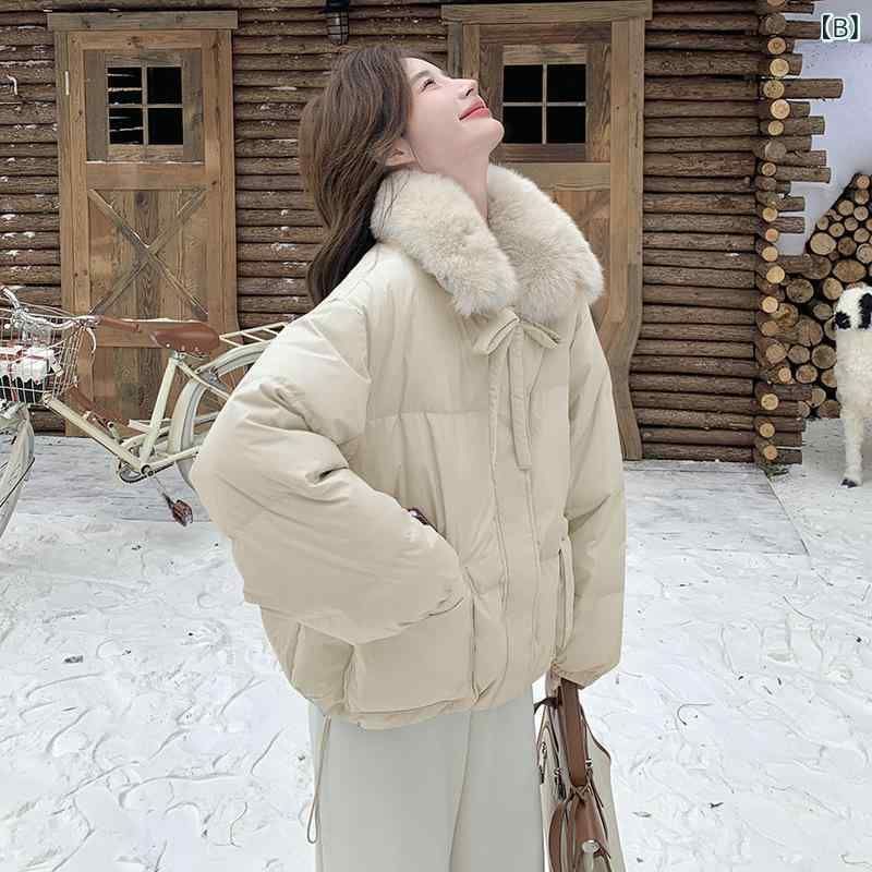 ダウンジャケット レディース 韓国風 カジュアル ブルー ビッグ ショート丈 厚手 ホワイトダックダウン アウター 秋冬 防寒 GULLKHAN_COM