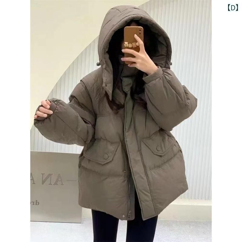 ダウンジャケット レディース 中綿入り フード付き ミドル丈 ゆったりサイズ カジュアル 通勤着 秋冬 米白色