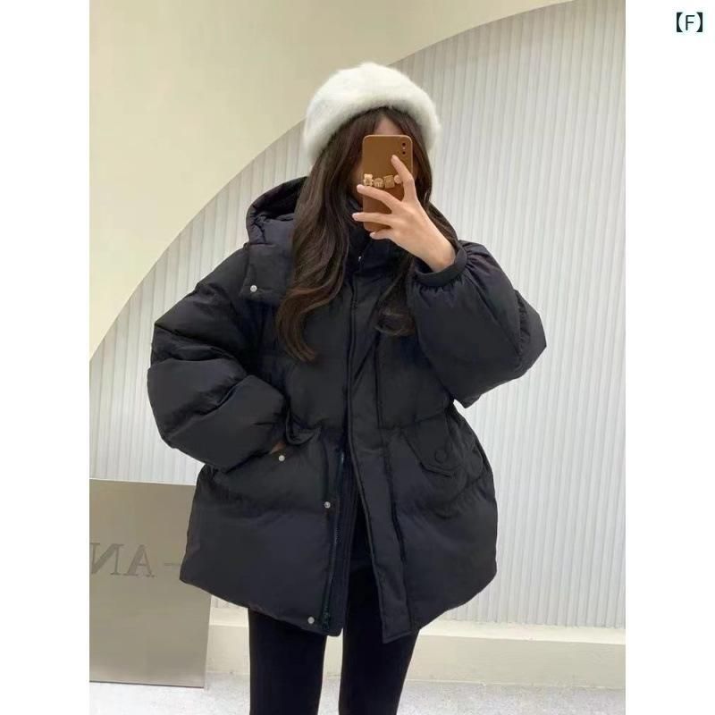 ダウンジャケット レディース 中綿入り フード付き ミドル丈 ゆったりサイズ カジュアル 通勤着 秋冬 米白色 GULLKHAN_COM