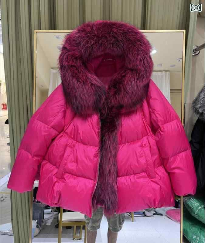 ダウンジャケット レディース フォックスファー 毛襟 アウター ショート丈 ゆったりサイズ ブラック カーキ グリーン ブルー レッド パープ GULLKHAN_COM