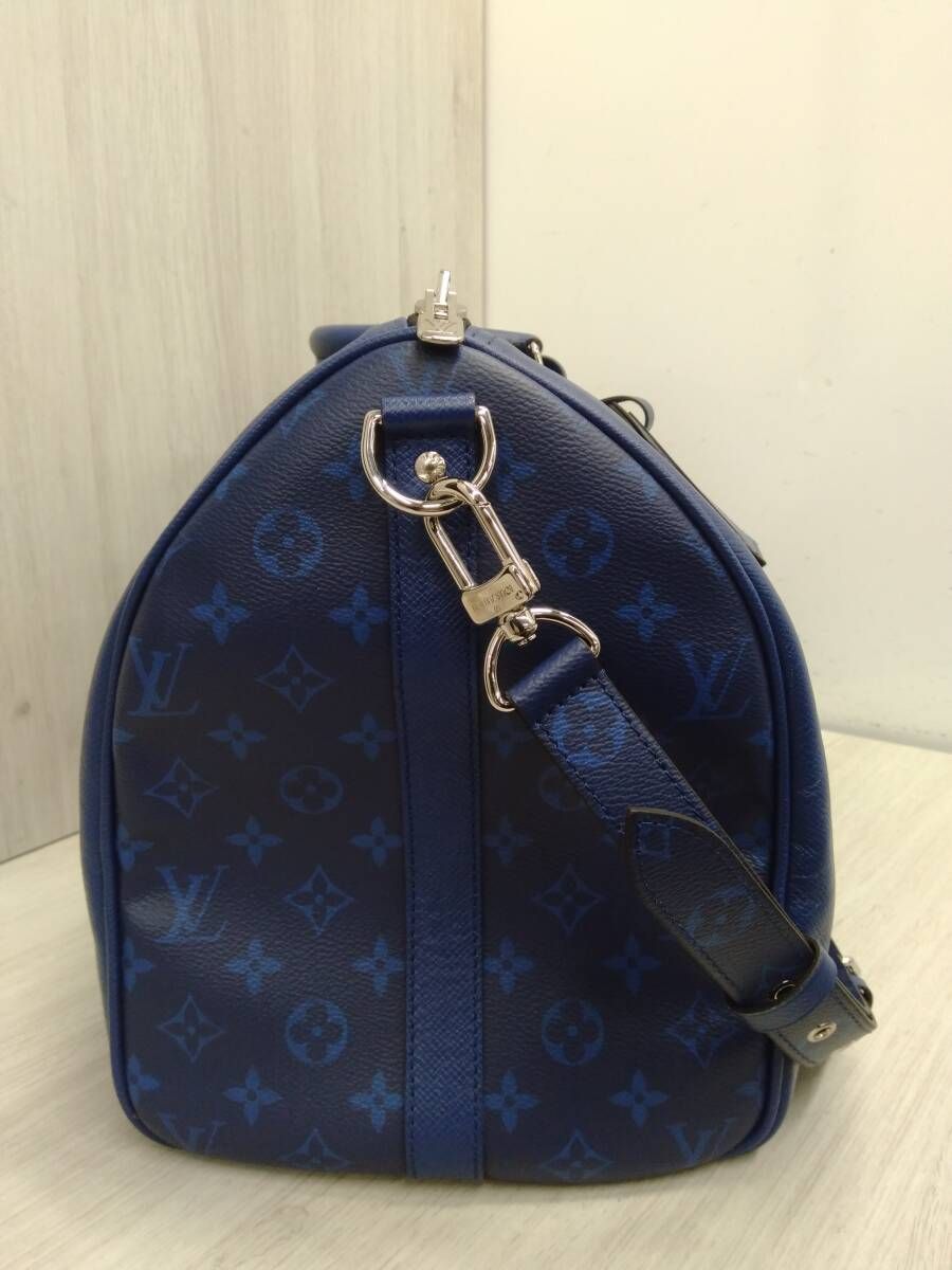 ルイヴィトン LOUIS VUITTON タイガラマ 機番無 キーポル バンドリエール50 青 ボストンバッグ 鑑定書 パドロック キー 保存袋付