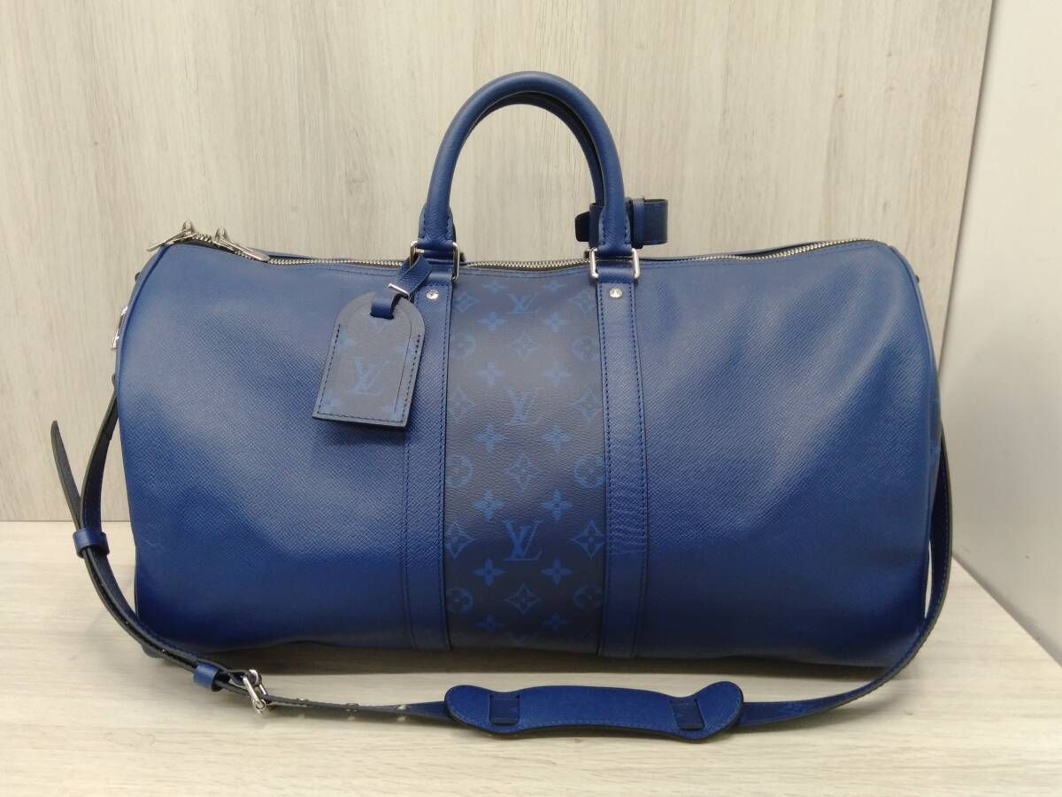 ルイヴィトン LOUIS VUITTON タイガラマ 機番無 キーポル バンドリエール50 青 ボストンバッグ 鑑定書 パドロック キー 保存袋付