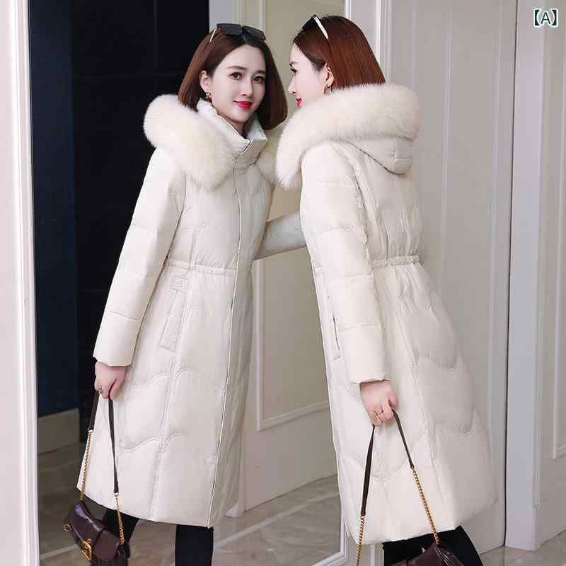 ダウンジャケット レディース フード付き ミドル丈 Aライン 80cm丈 ポリエステル アウター 冬 厚手 あったか 防寒 ホワイト 白 グリーン レ