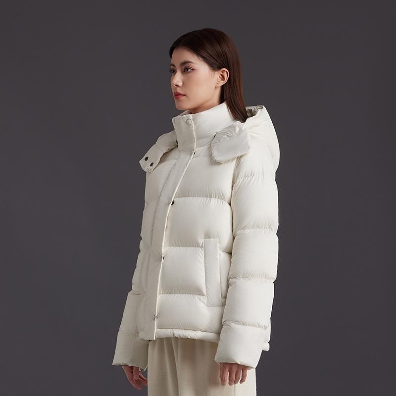 ダウンジャケット レディース 白 ポリエステル フード付き 長袖 厚手 ショート丈 アウター ジャンパー ブルゾン カジュアル スポーティー