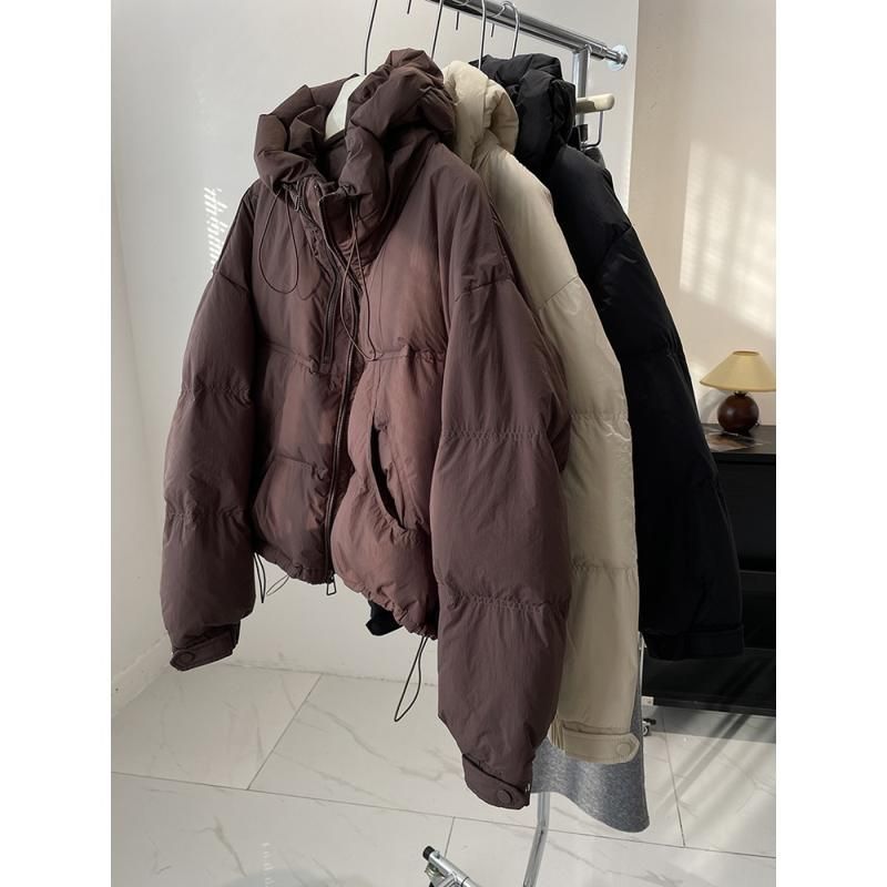 ダウンジャケット レディース ショート丈 フード付き Aライン 秋冬 韓国風 スリム 紫系 黒 米白 シェニール あったか