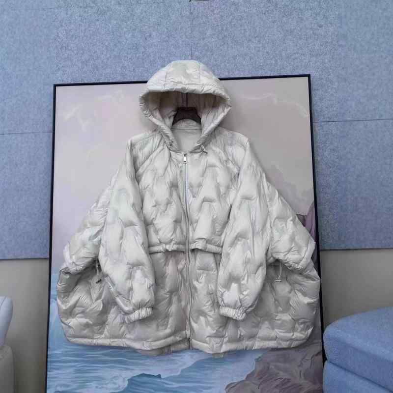 ダウンジャケット レディース ゆったり 大きめサイズ ストリート系 ファッション 白ダウン 暖かい フード付き ミドル丈 アウター ブラック