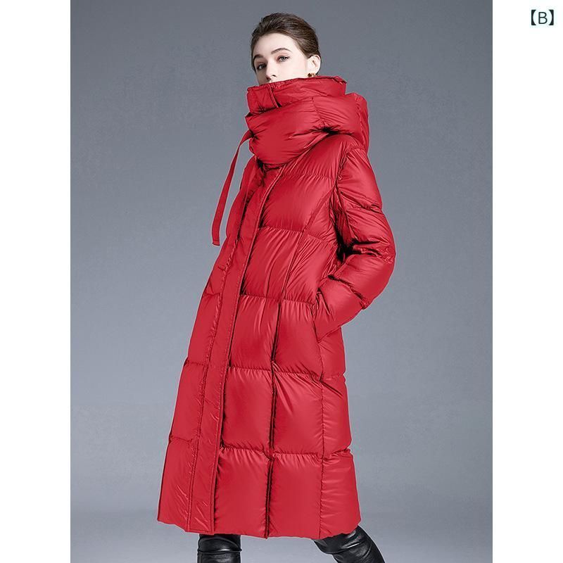 ダウンジャケット レディース 秋冬 ロング丈 厚手 防寒 90 ホワイトダックダウン ゆったり あったか アウター 立襟 長袖 欧米風 ブラック