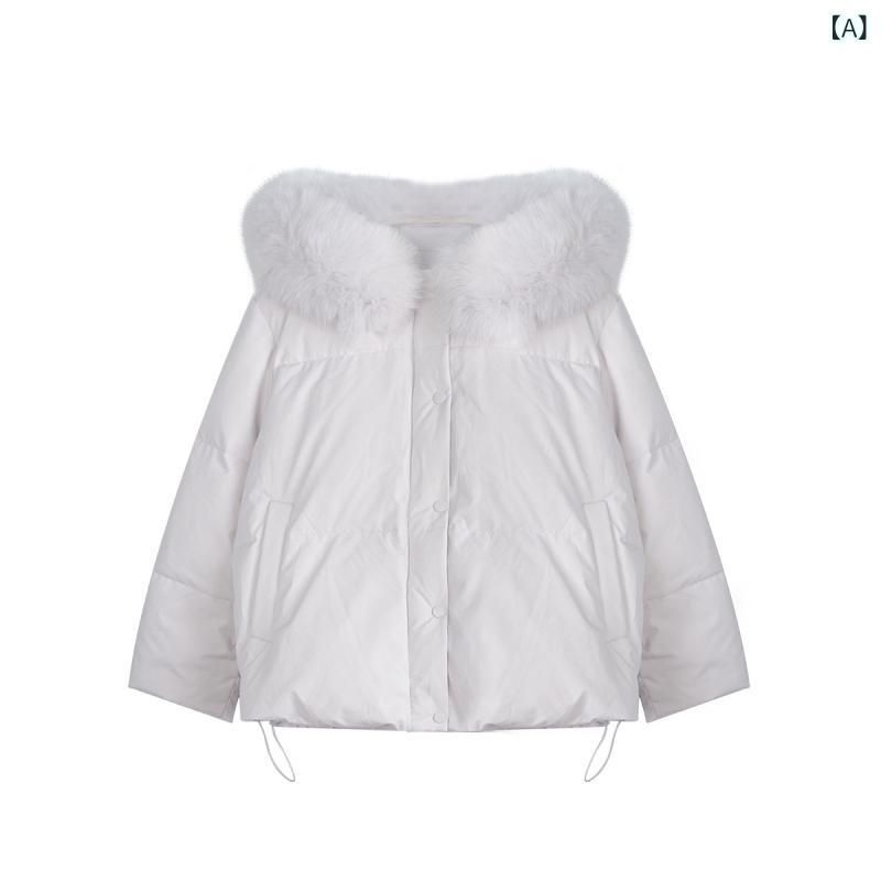 ダウンジャケット レディース フード付き フォックスファー 秋冬 アウター 防寒着 暖かい かわいい カジュアル 通勤 軽量 ポリエステル ブ