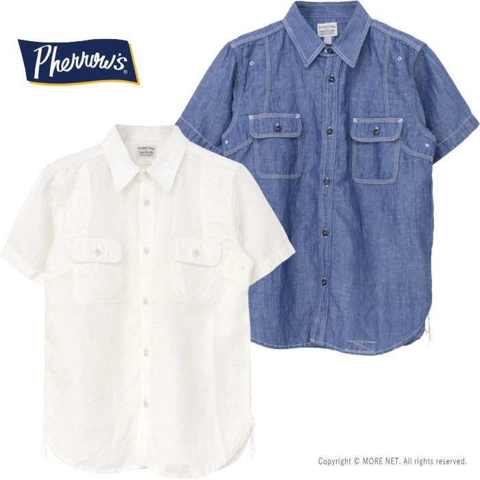 フェローズ PHERROW S ラウンドヨークワークシャツ 25S-770WSS メンズ 半袖 コットンリネン