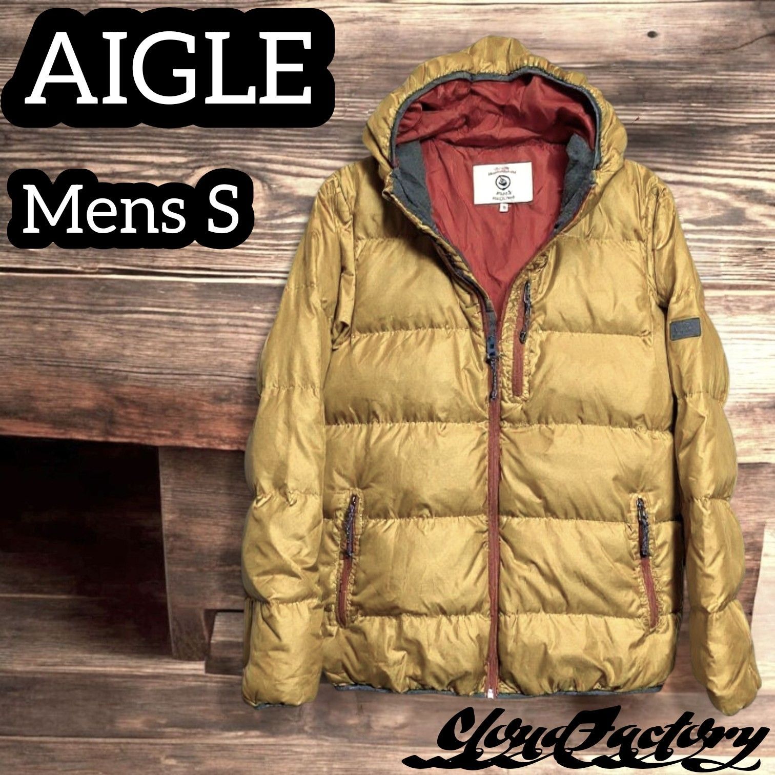 エーグル フーディーダウンジャケット メンズS ゴールド AIGLE 