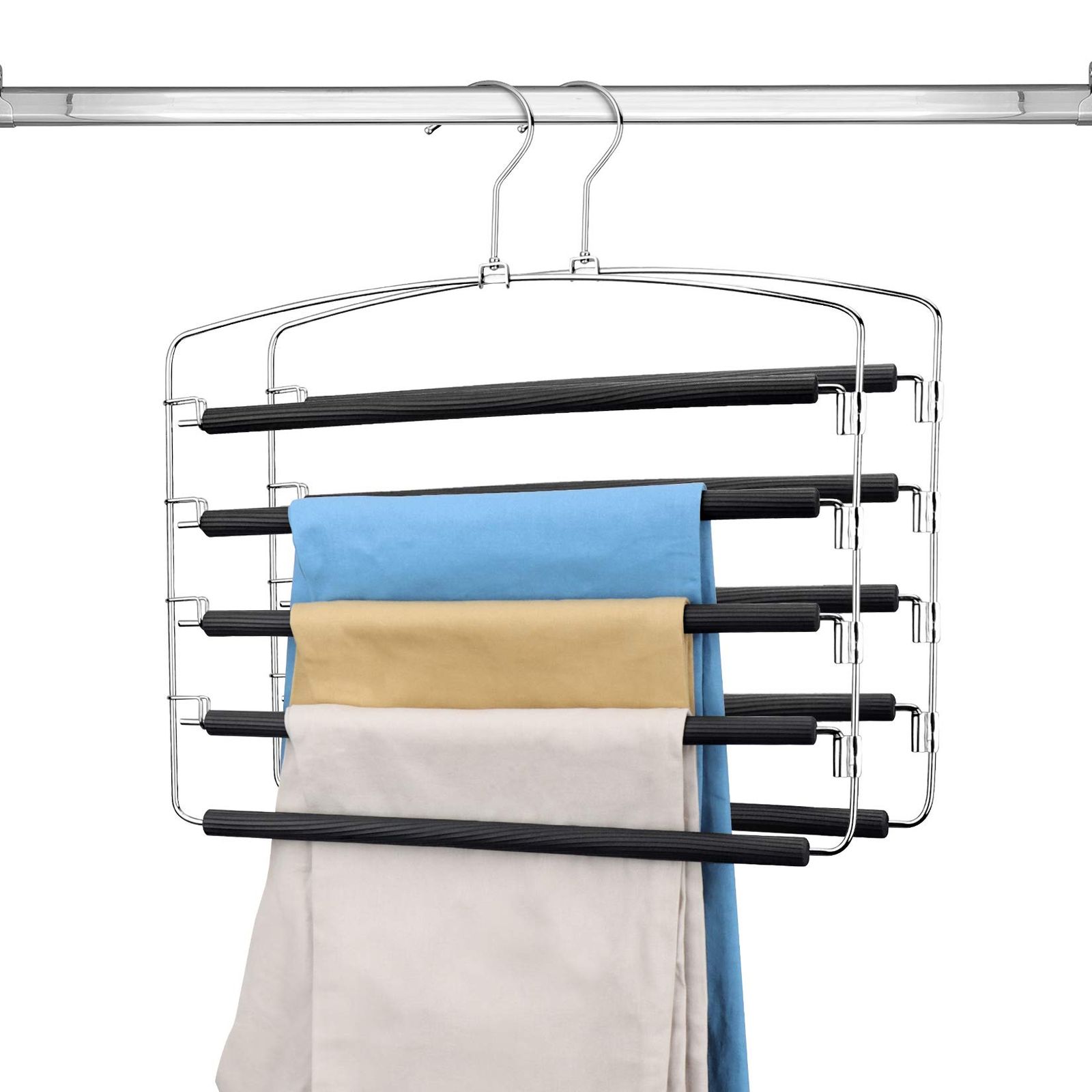 新品 Hangerspace ズボンハンガー スラックスハンガー ボトムスハンガー ハンガー ステンレス すべらない 省スペース 収納 かたくずれ防止 ズボン掛け クローゼット/押し入れ収納 360回転 5段 300